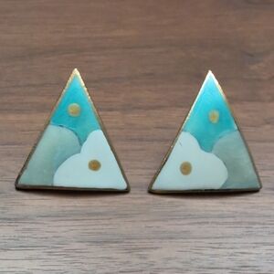 Geometric Triangle Earrings with Gold Trim -studs